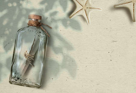 Mail in bottle. Vintage message top wiewの写真素材