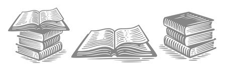 Stack of Books. Drawings engrave pile study education literature.のイラスト素材