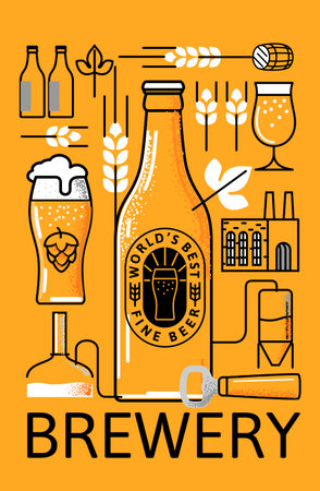 Beer bottle line Brewery. Brew factoryのイラスト素材