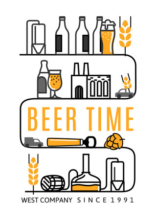 Beer factory production line. Brewery iconのイラスト素材