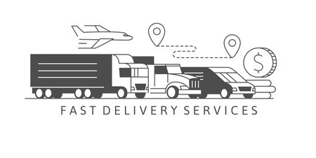 Delivery truck, order shipping, distribution services.のイラスト素材