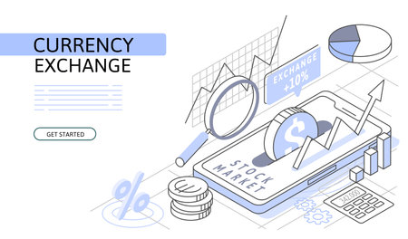 Stock exchange Isometric Concept. Use for web page, banner, infographics. Flat illustration editable line. Trading marketのイラスト素材