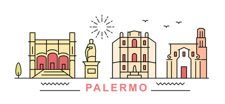 Palermo City Line View. Poster print minimal design. Italyのイラスト素材