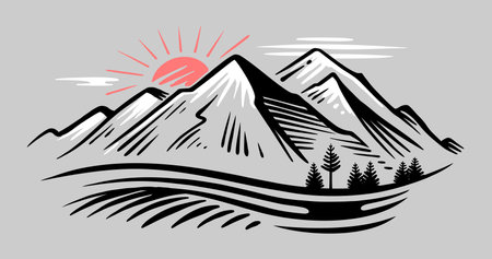 Big Mountain with Tree Landscape.のイラスト素材