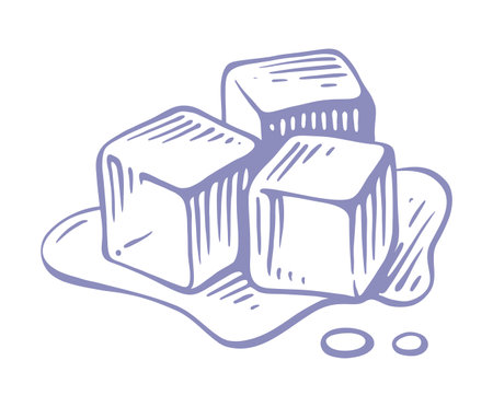 Ice cubes isolated drawing vector. Hand drawnのイラスト素材