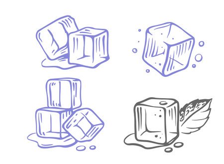 Ice cubes isolated drawing vector. Hand drawnのイラスト素材