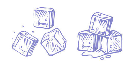 Ice cubes isolated drawing vector. Hand drawnのイラスト素材