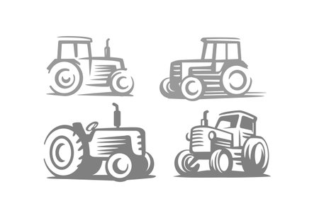 Tractor line agricultural machinery on white.のイラスト素材