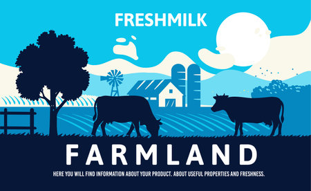 rural landscape with cows and milk.のイラスト素材