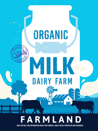 blue Milk can container with text and cows.のイラスト素材
