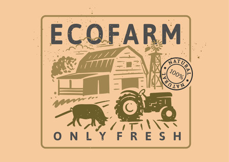 Farm animals silhouette with landscape. Farmland eco lifeのイラスト素材