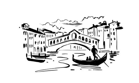 Hand drawn Rialto Bridge, Venice drawingのイラスト素材