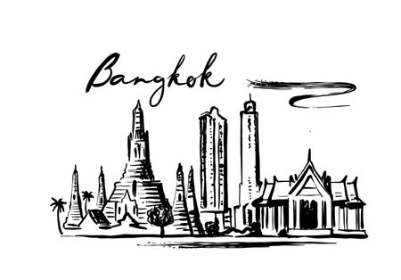 Wat Arun Temple in Bangkok, Thailand.のイラスト素材