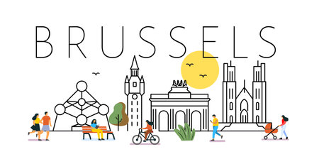 Brussels City Line View. Poster print minimal design.のイラスト素材