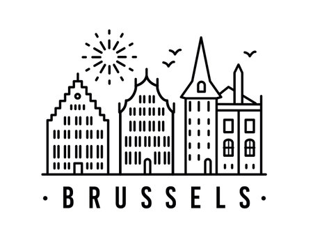 Brussels line house View. Poster print minimal design.のイラスト素材