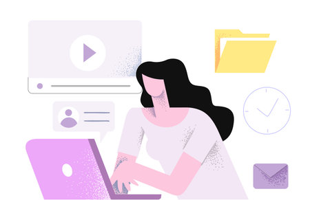 Woman working at her office. Flat minimal illustrationのイラスト素材