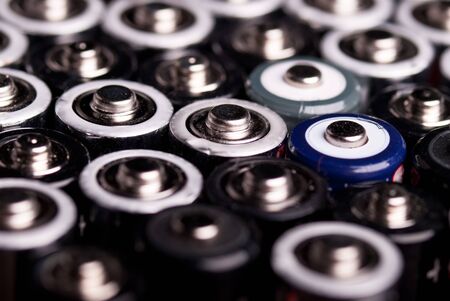 many batteries are shown at an angle from aboveの写真素材