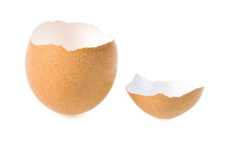 two halves of an eggshell on white background