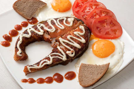 grilled salmon with vegetablesの写真素材