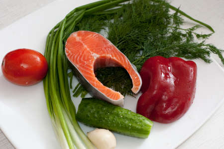 salmon with vegetablesの写真素材