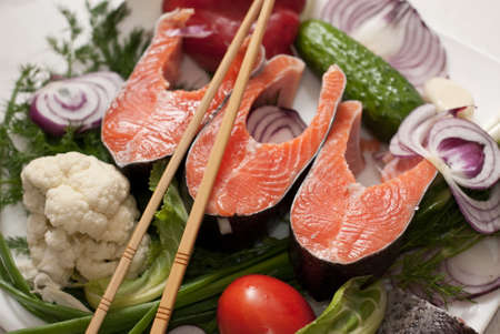 salmon with vegetablesの写真素材