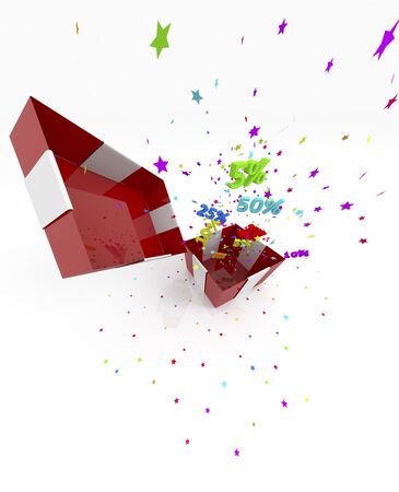red gift box with discounts and starsの写真素材