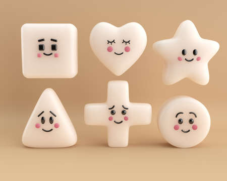 little cute smiling shapes on color backgroundの写真素材