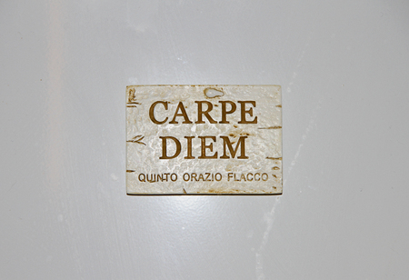 plaque with the Latin carpe diem the words of Horace meaning seize the day or make the most of the momentの写真素材