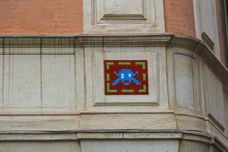 brightly coloured panel on a street in Rome the Eternal City with a mosaic designの写真素材