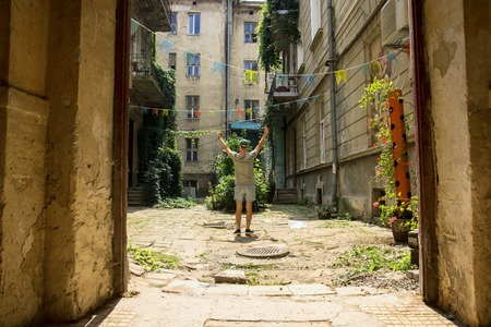 A man takes succes and now he is feeling happyの写真素材