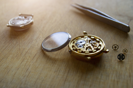 Process of repair of mechanical watches with special toolsの写真素材