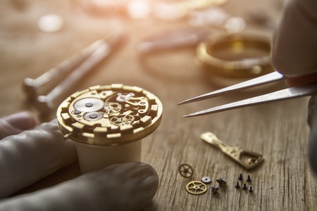 Mechanical watch, close up, gears, mechanical watch repairの写真素材