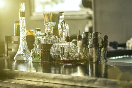 Bar interior, a lot of bottles with alcoholの写真素材