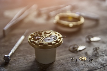 Mechanical watch repair, watchmaker's workshop, special toolsの写真素材