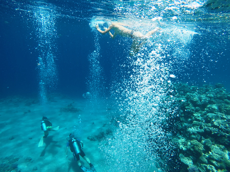 Coral reefs under water, diving, snorkling, active restの写真素材