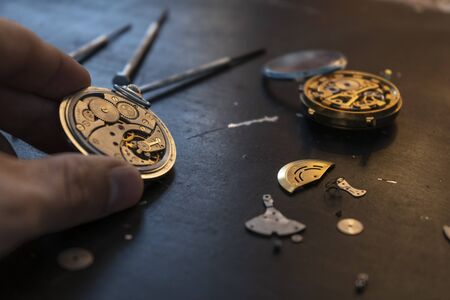 Mechanical watch repair, close up