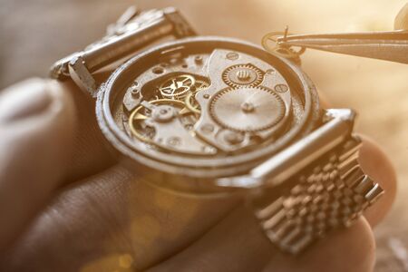 Watchmaker's workshop, mechanical watch repairの写真素材