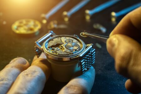 Watchmaker's workshop, mechanical watch repairの写真素材