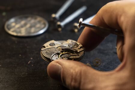 Watchmaker's workshop, mechanical watch repairの写真素材