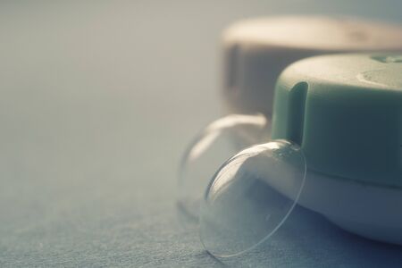 Contact lenses, case for contact lenses, close upの写真素材