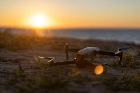 Drone on the ground, sunset