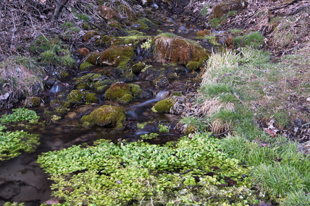 Water from a Spring Falls over Rocksの写真素材
