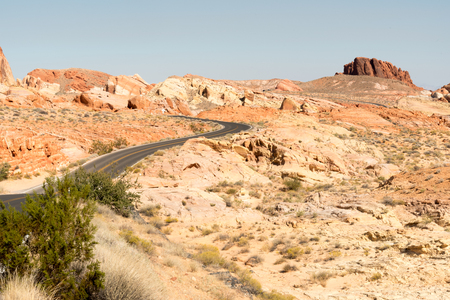 Road WInds through Valley of Fire State Park in Nevadaの写真素材