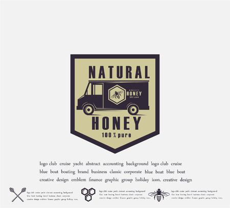 Design of honey labels. badge of honey quality, emblem of the company. Packing icon, background printingのイラスト素材