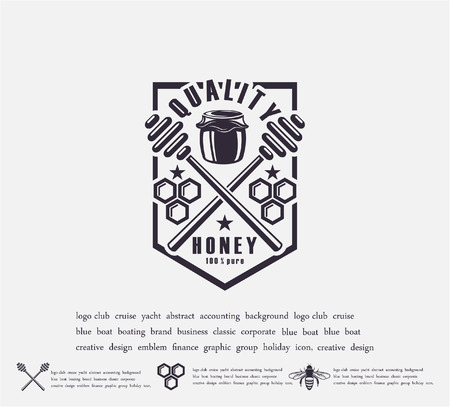 Design of honey labels. badge of honey quality, emblem of the company. Packing icon, background printingのイラスト素材