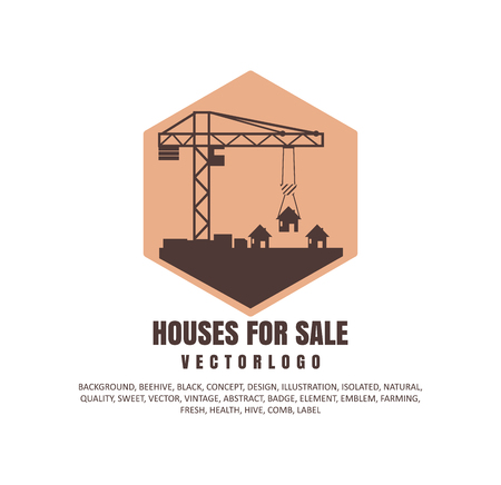 concept of selling houses new buildings. Crane icon, house vector illustrationのイラスト素材