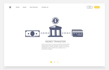 The Transferring money to a card. Vector flat web illustration. Concept of money transfer.のイラスト素材