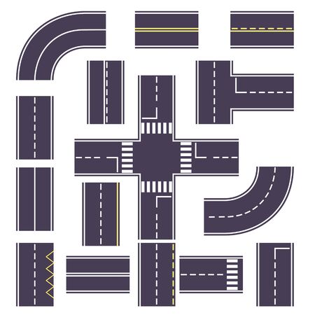 set road with turns and overheads for the route. Road markings, road traffic rules. Flat vector illustrationのイラスト素材