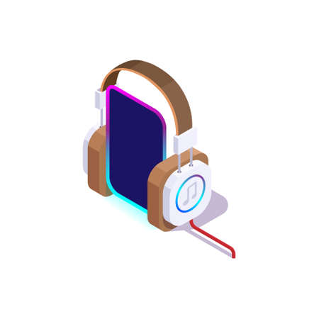 music portal concept, isometric headphones on white backgroundのイラスト素材
