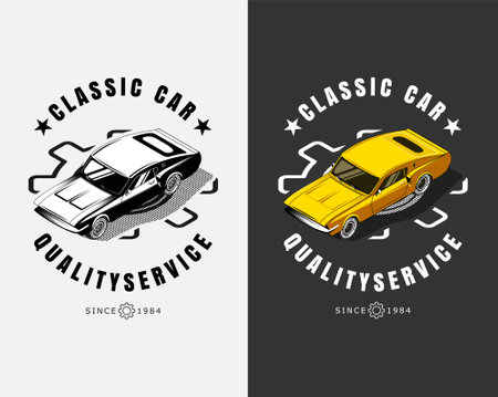 isometric old transport emblem. collection illustrationのイラスト素材